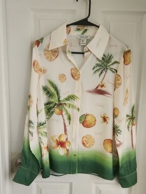 Rachel Zoe Tropical Palm & Citrus Button-Down Shirt